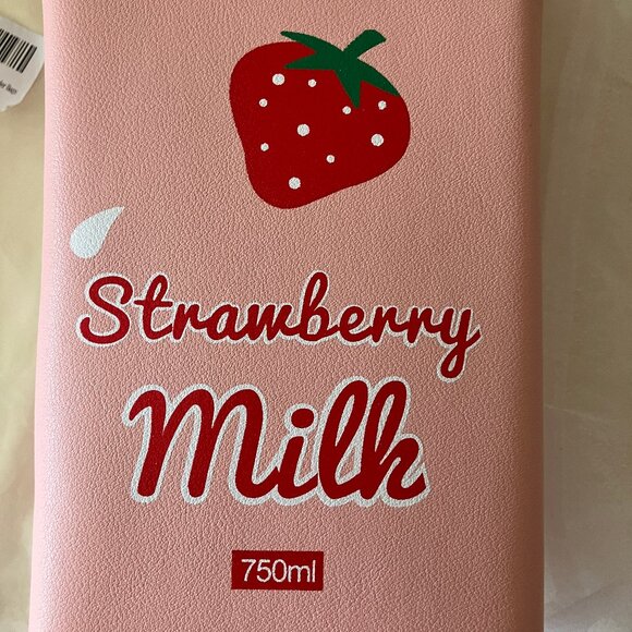 LUI SUI Girl's Fruits one Wallet Shoulder Pink Bag Strawberry Milk Size 4x10x3,5 - Picture 2 of 13